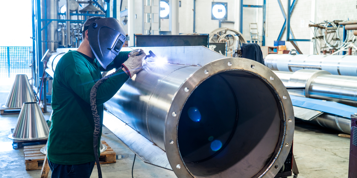 A Welder Fabricating Stainless Steel