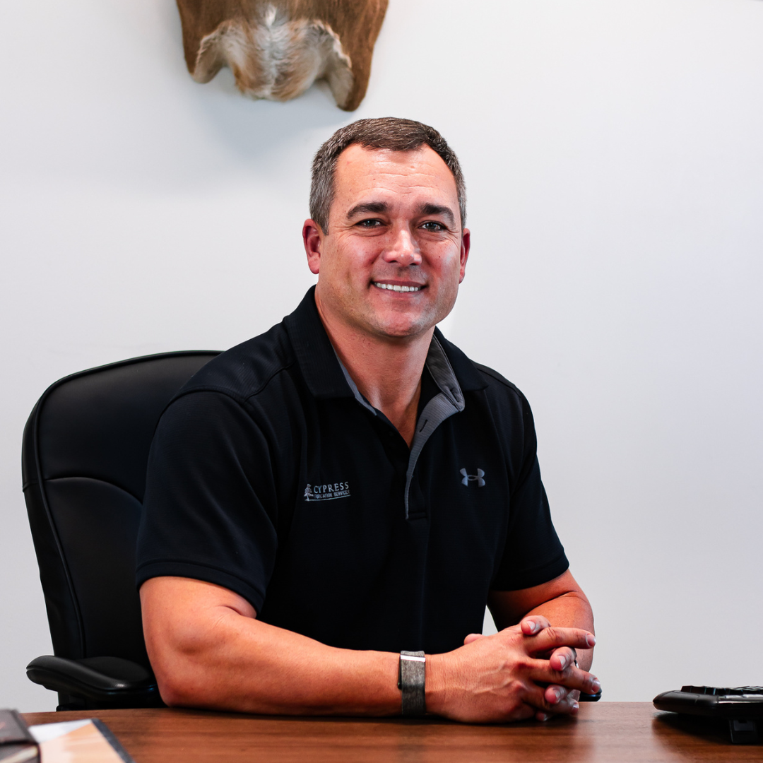 Brody Hulin, President of Cypress Fabrication Services in Lafayette, LA sitting at his desk