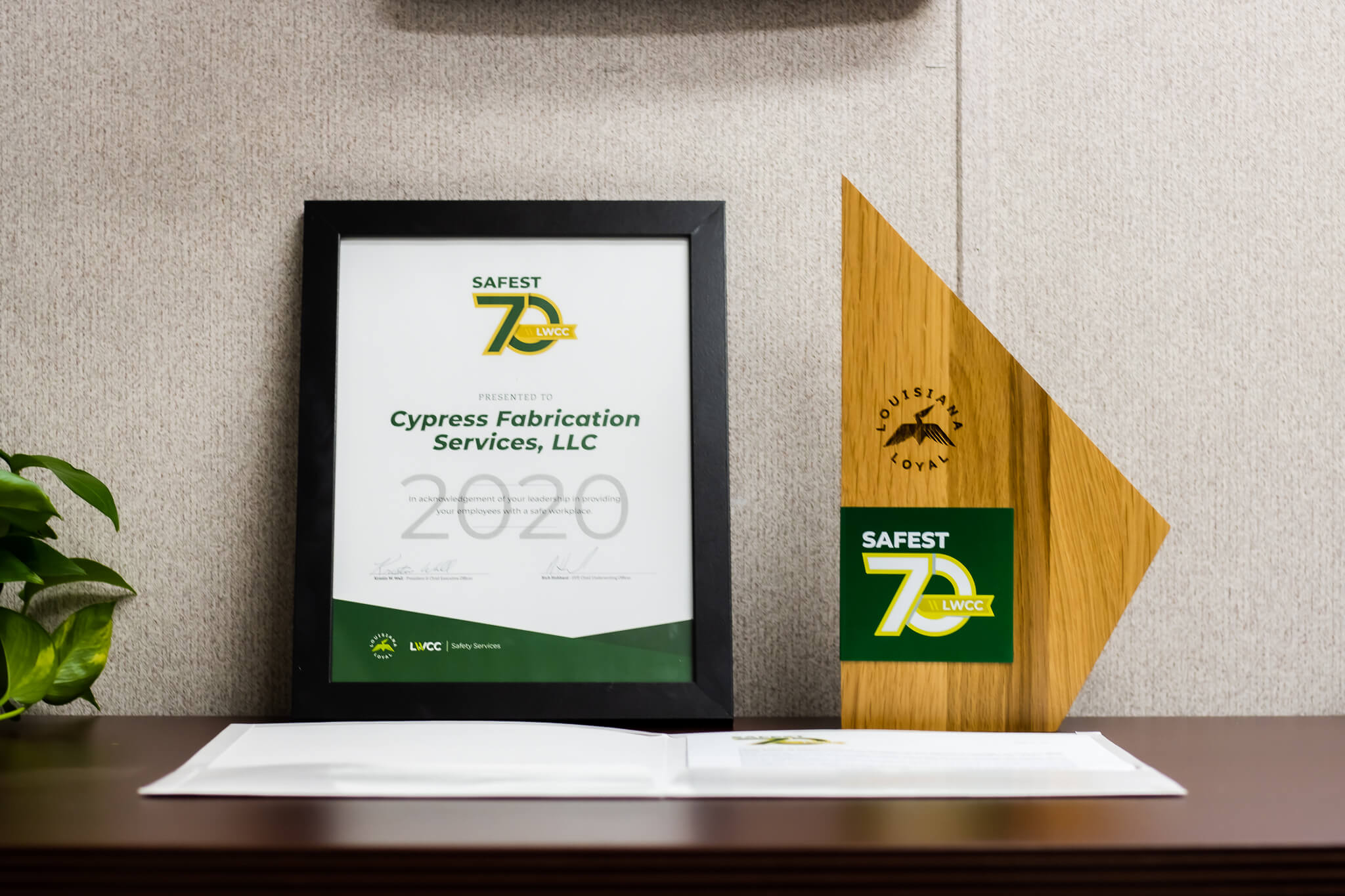 LWCC Safest 70 award from 2020 to Cypress Fabrication Services